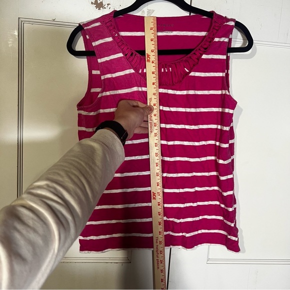 Talbots White and Pink Striped Tank Top Lace Detail Size Medium Summer - Picture 4 of 7